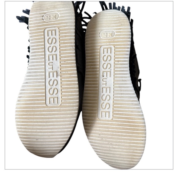 ESSEUTESSE Leather Fringe Sneaker Black Comfort Slip On Size 40 Handmade - Picture 9 of 11